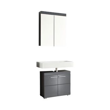 Conjunto De Muebles De Baño Con Espejo Gris Brillante De 2 Piezas Kelia