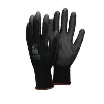 480x Par De Guantes De Trabajo De Pu 9-l, Nylon Negro Ecd Germany