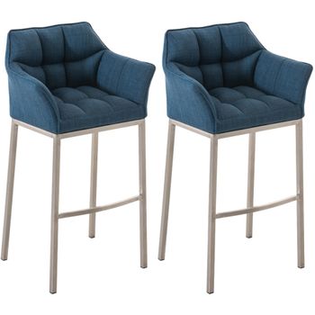 Clp Set De 2 Taburete De Bar Damaso En Tela Con Base De 4 Patas Azul 48x64x110 Cm