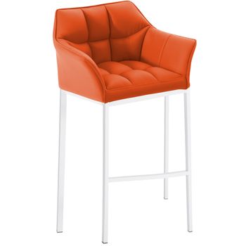 Clp Taburete De Bar Damaso Con Base De 4 Pies Simil Cuero Naranja 48x64x110 Cm