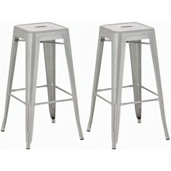 Clp Set De 2x Taburetes Joshua Metal Plateado 43x43x77 Cm