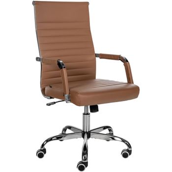 Clp Silla De Oficina Amadora En Polipiel O Tela Simil Cuero Marrón Claro 63x51x98 Cm