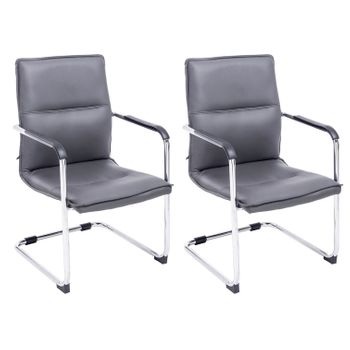 Clp Set 2 Sillas De Conferencia Seattle Simil Cuero Gris 60x56x92 Cm