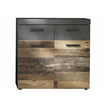 Mueble Zapatero 2 Puertas 2 Cajones Roble Oscuro Y Gris Orcel