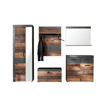 Mueble Recibidor De 5 Piezas En Roble Oscuro Y Melamina Gris Orcel