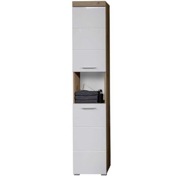 Columna De Baño Kelia Blanco Brillante Y Roble Nudoso 37 Cm