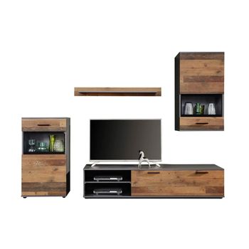 Mueble Tv 4 Piezas Melamina Roble Oscuro Y Gris Gian