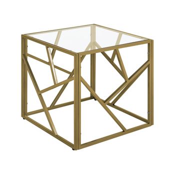 Mesa Auxiliar Tapa De Cristal Transparente Marco De Metal Dorado Cubo 50 X 50 Cm Glam Moderno Orland - Dorado