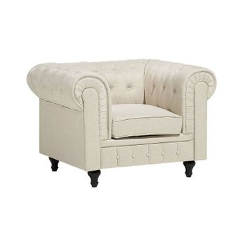 Sillón Tapizado De Tela Beige Patas De Madera Oscura Estilo Contemporáneo Chesterfield - Beige