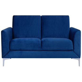 Sofá Tapizado En Tela Azul Patas Plateadas 2 Plazas Loveseat Biplaza Glamour Fenes - Azul