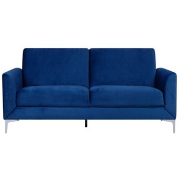 Sofá De 3 Plazas Retro Contemporáneo Moderno Asiento De Terciopelo Azul Marino Patas Metálicas Fenes - Azul