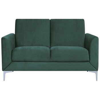 Sofá Tapizado En Tela Verde Patas Plateadas 2 Plazas Loveseat Biplaza Glamour Fenes - Verde