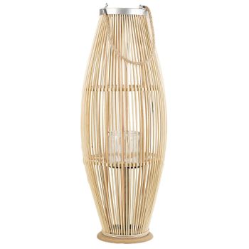 Linterna De Bambú Madera Y Vidrio 84 Cm Interior Exterior Tejido Candelero Escandinavo Boho Tahiti - Madera Clara