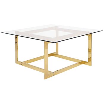 Mesa De Centro Con Marco De Metal Dorado Y Tablero Cuadrado De Vidrio Crystal - Dorado