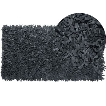 Alfombra De Piel Genuina Negro 80 X 150 Cm Hecha A Mano Moderno Mut - Negro