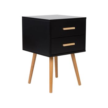 Mesita De Noche Negra Con 2 Cajones 61 X 40 Cm Patas De Madera Maciza Estilo Escandinavo Alabama - Negro