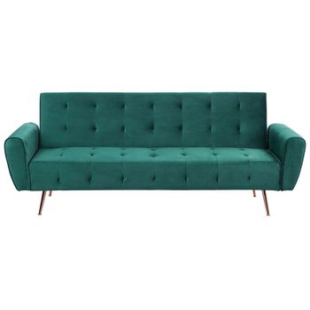 Sofá Cama Tapizada 3 Plazas Verde Esmeralda Acolchado Moderno Selnes - Verde