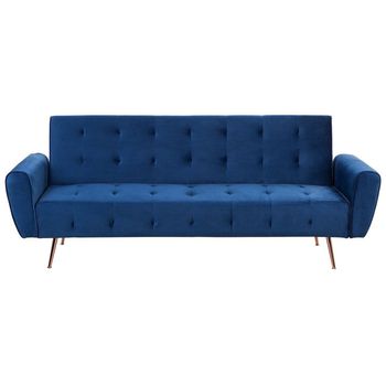 Sofá Cama Tapizada 3 Plazas Azul Oscuro Acolchado Moderno Selnes - Azul