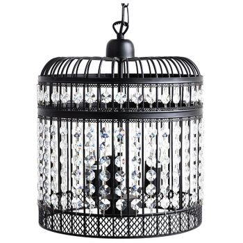 Lámpara Colgante De Metal Negro 75 Cm Jaula 3 Bombillas Cadena De Diseño Glam Estilo Industrial Celon - Negro