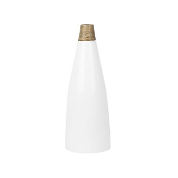 Jarrón Decorativo Alto De Terracota Blanca 53 Cm De Suelo Y Mesa Con Cuello Dorado Emona - Blanco