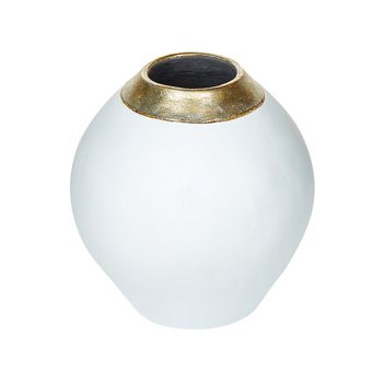 Florero Decorativo Jarrón De Mesa De Terracota Blanco 31 Cm Con Cuello Dorado Lauri - Blanco