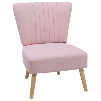 Sillón Tapizado Rosa Decorativo Sin Reposabrazos Mechones Verticales Patas De Madera Vaasa - Rosa