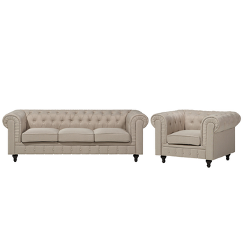 Conjunto De Sofás 4 Plazas Tapizados Beige Chesterfield