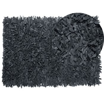 Alfombra De Piel Genuina Negro 140 X 200 Cm Hecha A Mano Moderno Mut - Negro