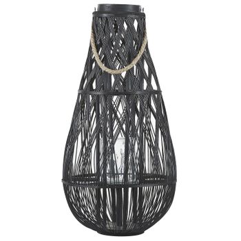 Linterna De Madera De Bambú Negro Y Cristal 75 Cm Interior Exterior Escandinavo Tonga - Negro