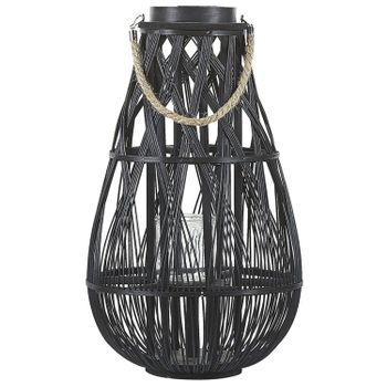 Linterna De Madera De Bambú Negro Y Cristal 56 Cm Interior Exterior Escandinavo Tonga - Negro