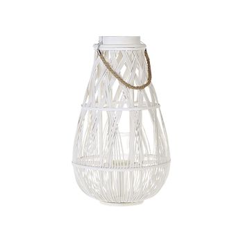 Linterna De Madera De Bambú Blanco Y Cristal 56 Cm Interior Exterior Escandinavo Tonga - Blanco