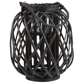 Linterna Decorativa De Madera Negra 30 Cm Adorno Farol Candelero Mauritius - Negro