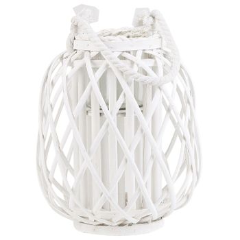 Linterna Decorativa De Madera Blanca 30 Cm Adorno Farol Candelero Mauritius - Blanco