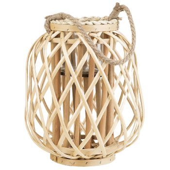 Linterna Decorativa De Madera Marrón Claro 30 Cm Adorno Farol Candelero Mauritius - Madera Clara