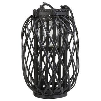 Linterna Decorativa De Madera Negra 40 Cm Adorno Farol Candelero Mauritius - Negro