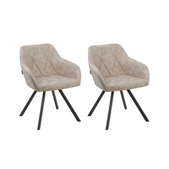 Conjunto De 2 Sillas De Comedor De Tela Beige Con Reposabrazos Respaldo Acolchado Patas Metálicas Negras Retro Monee - Beige