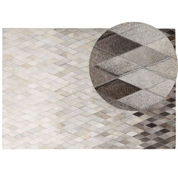 Alfombra De Piel Blanca Y Gris 160 X 230 Cm Moderna Patchwork Hecha A Mano Maldan - Beige