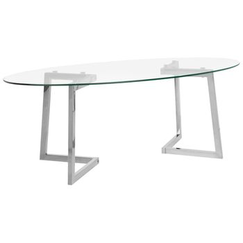 Mesa De Centro De Cristal Plateado 120 X 60 Cm Patas De Metal Moderno Fresno - Transparente