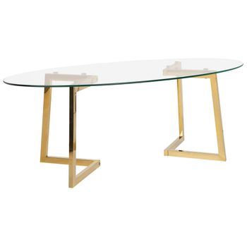 Mesa De Centro De Cristal Dorado 120 X 60 Cm Patas De Metal Moderno Fresno - Transparente