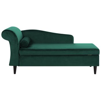 Chaise Longue Tapizado En Terciopelo Verde Esmeralda Con Almacenamiento Versión Izquierda Luiro - Verde