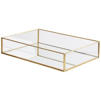 Bandeja Decorativa De Metal Dorado Y Cristal Rectangular 30 X 20 Cm Para Joyas Y Velas Grenoble - Dorado