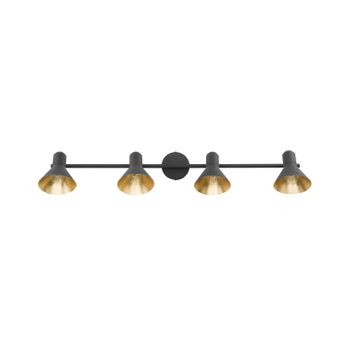 Lámpara De Pared De 4 Luces De Metal Negro Con Brazo Oscilante Y Pantalla En Forma De Cono Mersey Iv - Negro