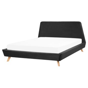 Cama Doble Tapizada Negra 160 X 200 Cm Con Estructura Y Cabecero Vienna - Negro