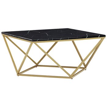 Mesa De Centro Efecto Mármol Negro Dorado 80 X 80 Cm Mdf Jaula Glamour Malibu - Negro