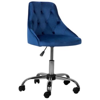 Silla De Oficina De Terciopelo Azul Marino Negro Plateado Giratoria Ajustable Parrish - Azul