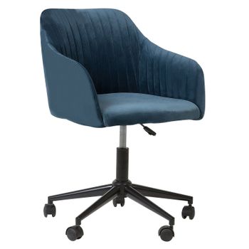 Silla De Oficina De Terciopelo Azul Marino Negro Giratoria Altura Acolchado Venice - Azul