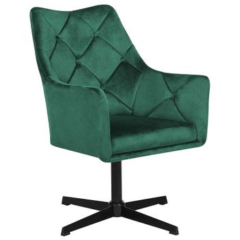 Sillón Giratorio Tapizado En Terciopelo Verde Oscuro Glamour Acolchado Pata De Metal Negro Vaksala - Verde