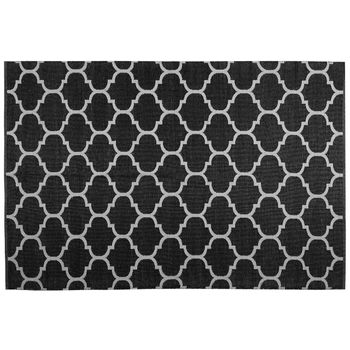 Alfombra Blanco Y Negro Reversible De Material Sintético Patrón De Cuadrifolio 160 X 230 Cm Aladana - Negro