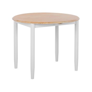 Mesa De Comedor De Madera De Caucho Claro Y Gris Ø 92 Cm Tablero Extensible Redonda Escandinava Omaha - Madera Clara