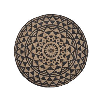 Alfombra De Yute Beige Ø 120 Cm Redonda Tejida A Mano Estilo Oriental Boho Alakir - Negro